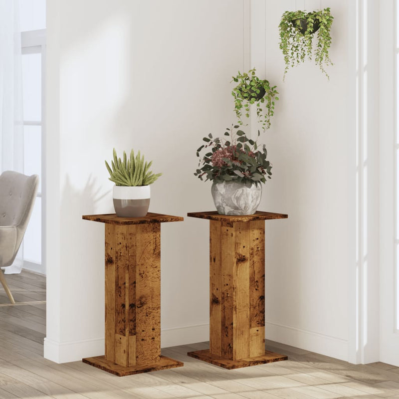 Afbeelding laden in galerijviewer, Vidaxl plantenstandaards 2 st 30x30x60 cm bewerkt hout oud houtkleurig