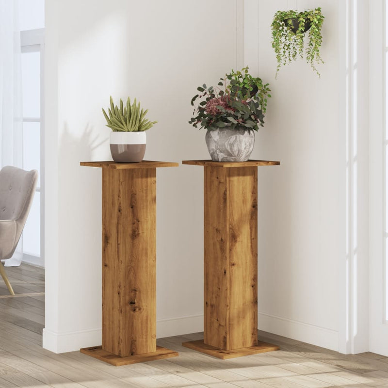 Load image into Gallery viewer, Vidaxl plantenstandaards 2 st 30x30x80 cm hout artisanaal eiken