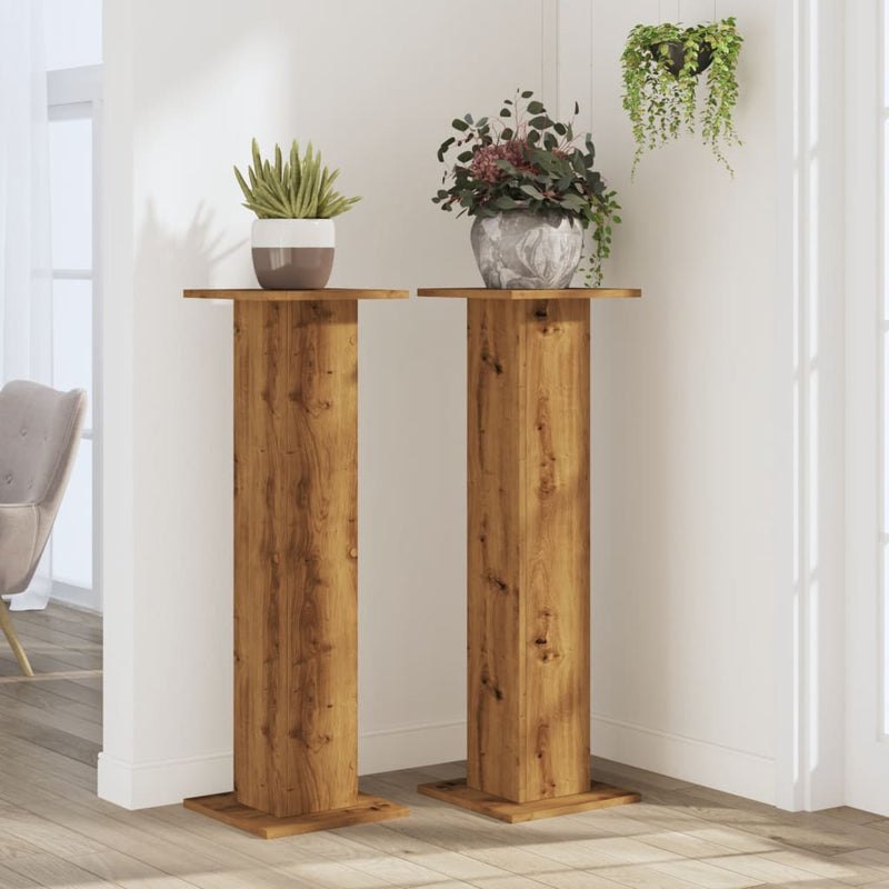 Load image into Gallery viewer, Vidaxl plantenstandaards 2 st 30x30x95 cm hout artisanaal eiken