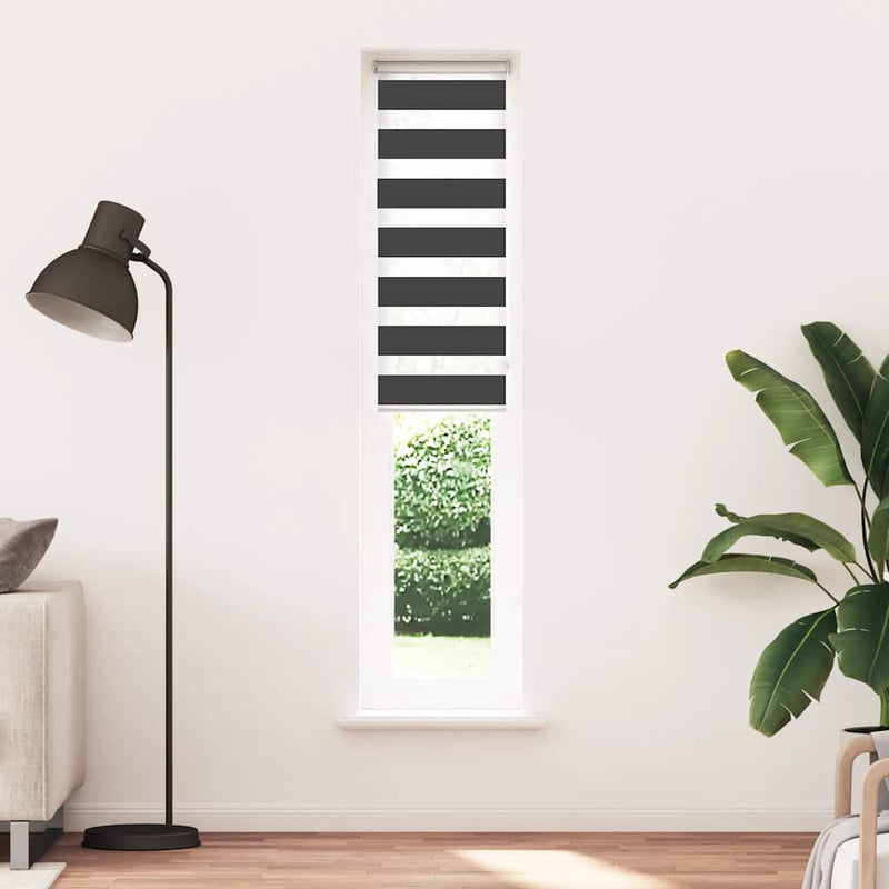 Afbeelding laden in galerijviewer, Vidaxl zebra rolgordijn 50x200 cm stofbreedte 45,9cm zwart