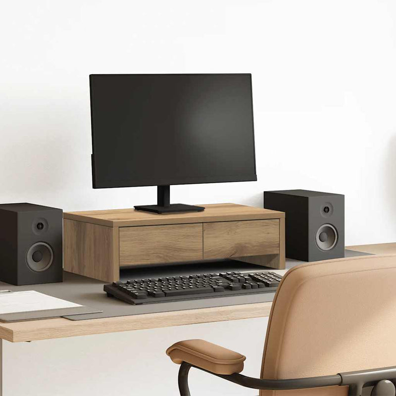 Load image into Gallery viewer, Vidaxl monitorstandaard met lades 50x27x15 cm hout artisanaal eiken