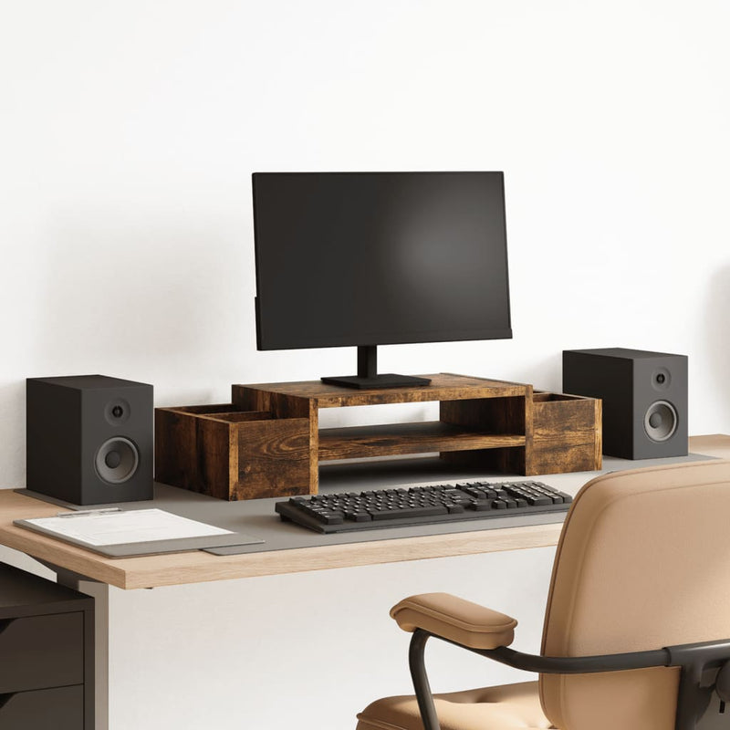 Load image into Gallery viewer, Vidaxl monitorstandaard opbergruimte 70x27x15 cm hout gerookt eiken