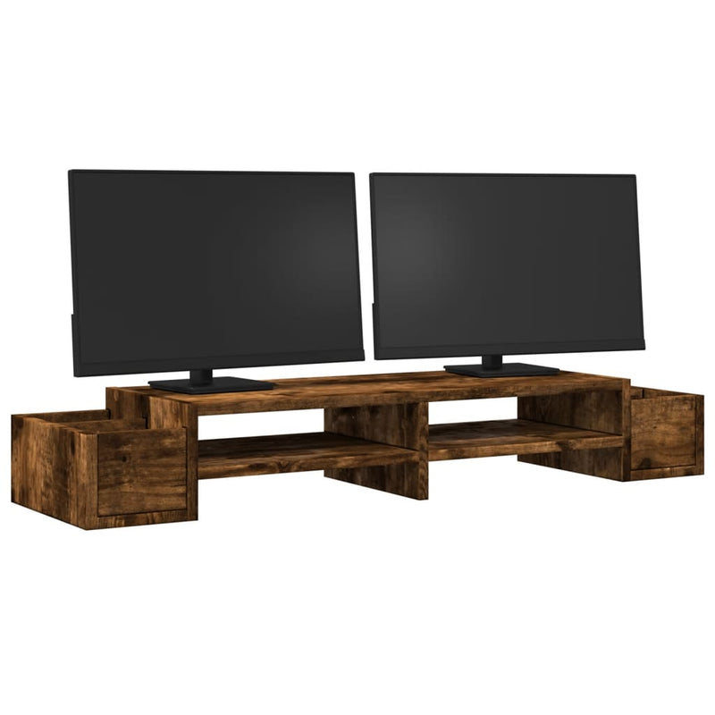 Load image into Gallery viewer, Vidaxl monitorstandaard met opslag 100x27x15 cm hout gerookt eiken