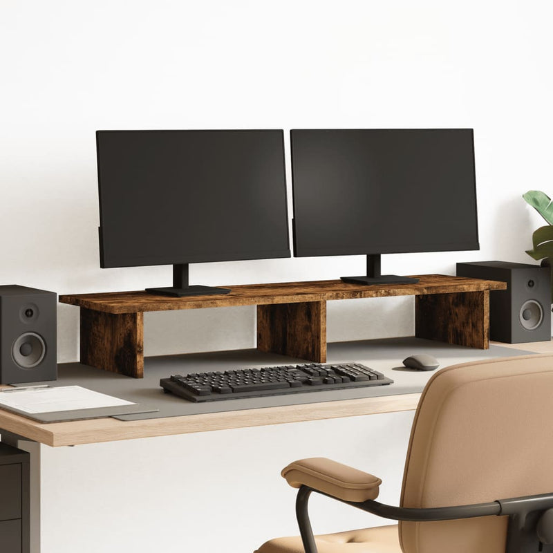 Load image into Gallery viewer, Vidaxl monitorstandaard 100x27x15 cm bewerkt hout gerookt eikenkleurig