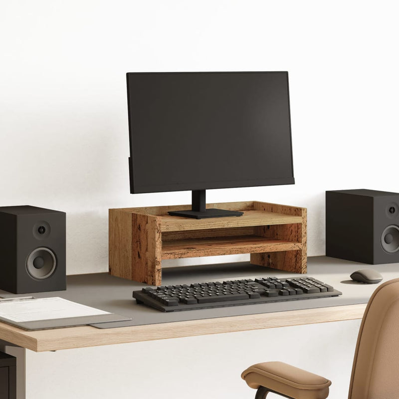 Load image into Gallery viewer, Vidaxl monitorstandaard 42x24x16 cm bewerkt hout oud houtkleurig