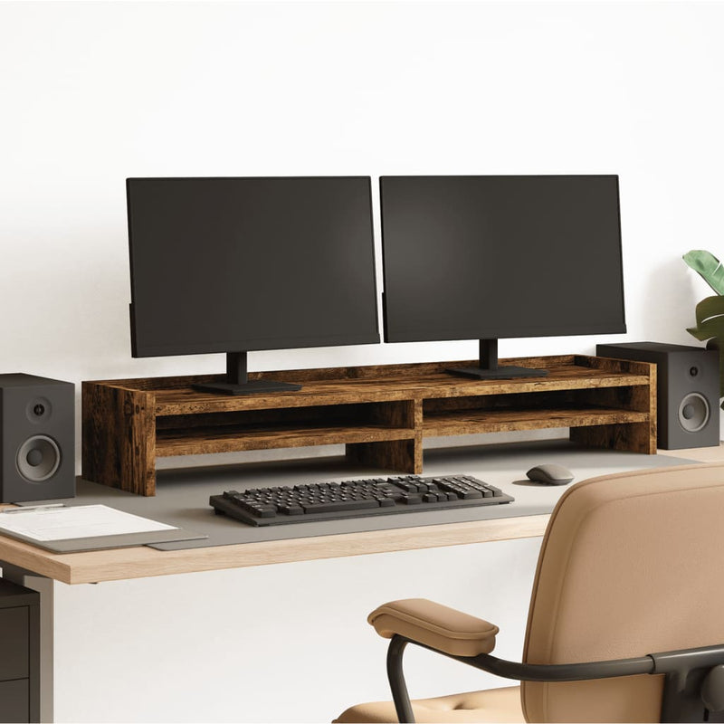 Load image into Gallery viewer, Vidaxl monitorstandaard 100x24x16 cm bewerkt hout gerookt eikenkleurig