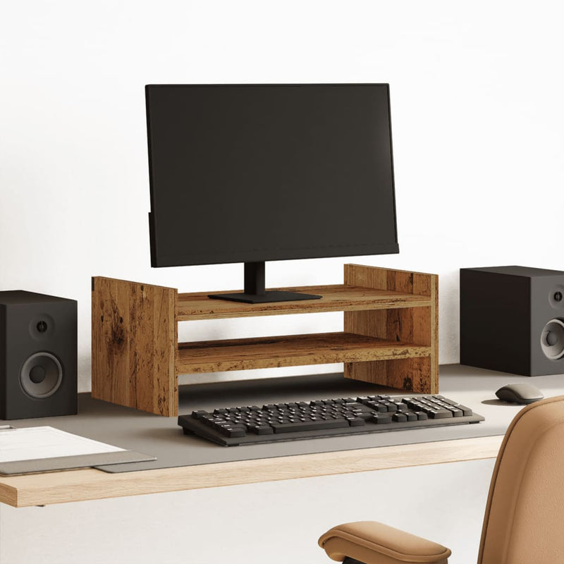 Load image into Gallery viewer, Vidaxl monitorstandaard 50x27x20 cm bewerkt hout oud houtkleurig
