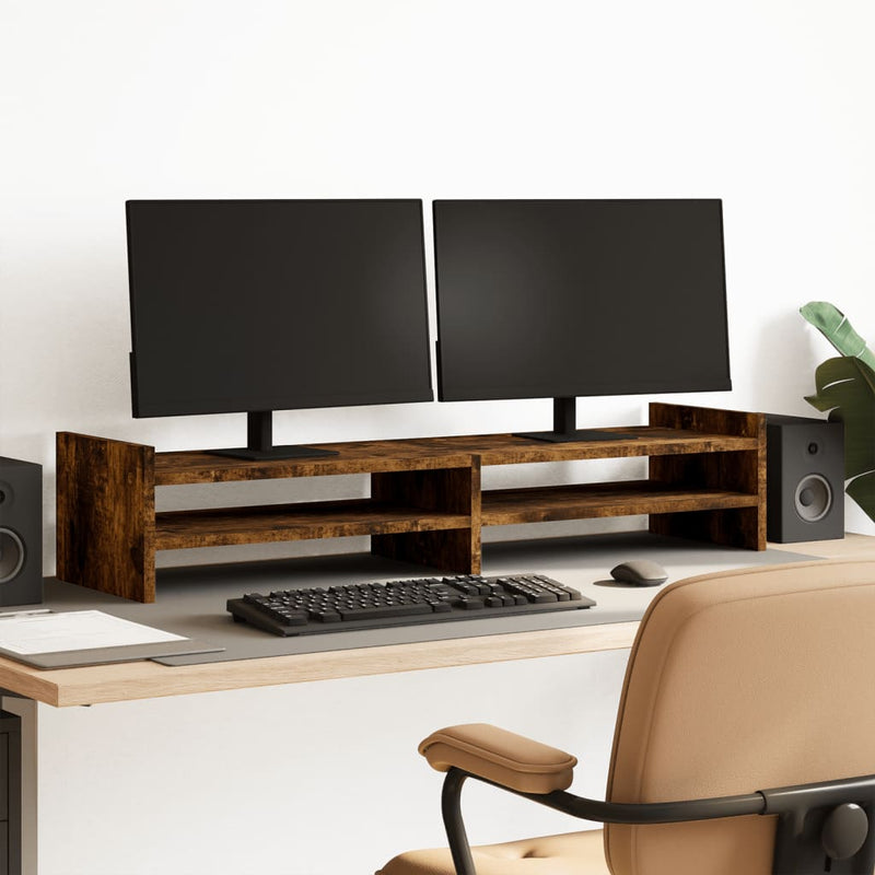 Load image into Gallery viewer, Vidaxl monitorstandaard 100x27x20 cm bewerkt hout gerookt eikenkleurig