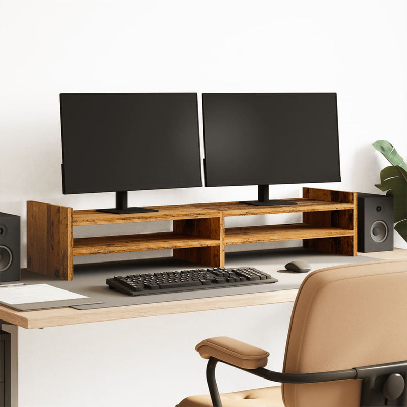 Load image into Gallery viewer, Vidaxl monitorstandaard 100x27x20 cm bewerkt hout oud houtkleurig