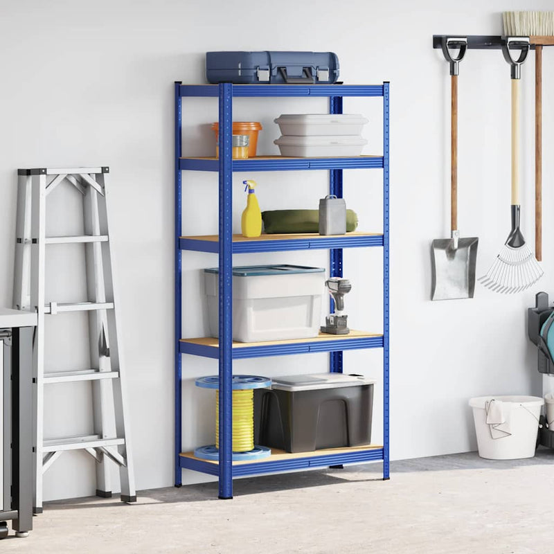 Afbeelding laden in galerijviewer, Vidaxl opbergrek 5-laags staal bewerkt hout blauw