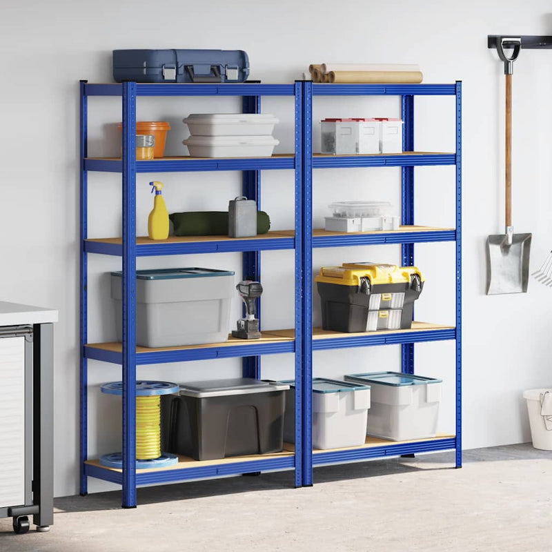 Afbeelding laden in galerijviewer, Vidaxl opbergrekken 2 st 5-laags staal en bewerkt hout blauw