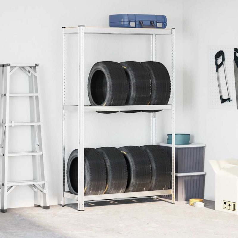 Load image into Gallery viewer, Vidaxl bandenrek 2-laags 110x40x180 cm staal bewerkt hout zilverkleur