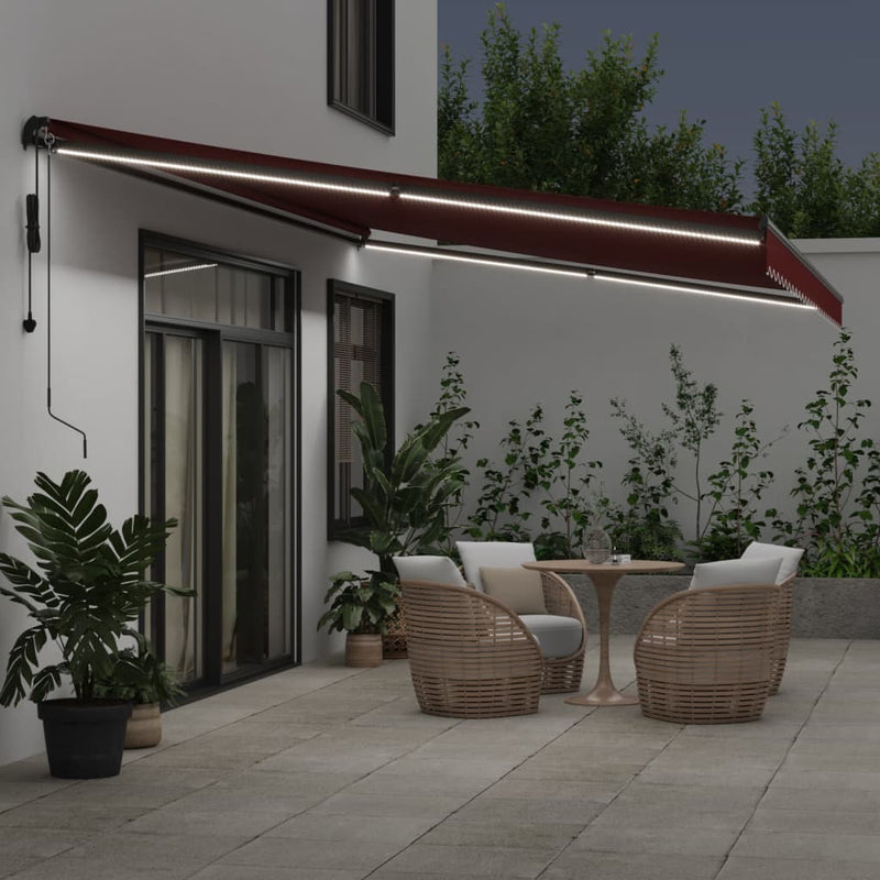Load image into Gallery viewer, VidaXL Luifel automatisch uittrekbaar met LED's 500x300 cm bordeaux