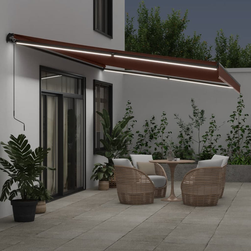 Load image into Gallery viewer, VidaXL Luifel handmatig uittrekbaar met LED's 500x300 cm bruin