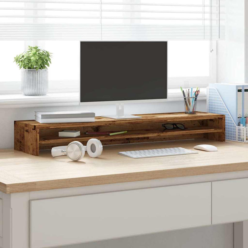 Load image into Gallery viewer, Vidaxl monitorstandaard 100x24x13 cm bewerkt hout oud houtkleurig