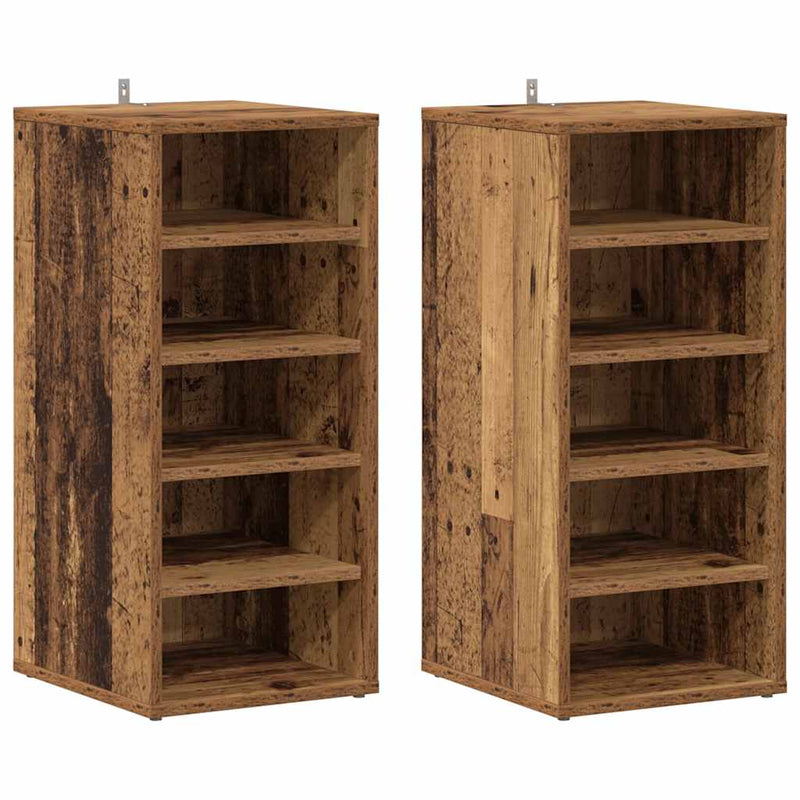 Load image into Gallery viewer, Vidaxl schoenenkasten 2 st 32x35x70 cm bewerkt hout oud houtkleurig