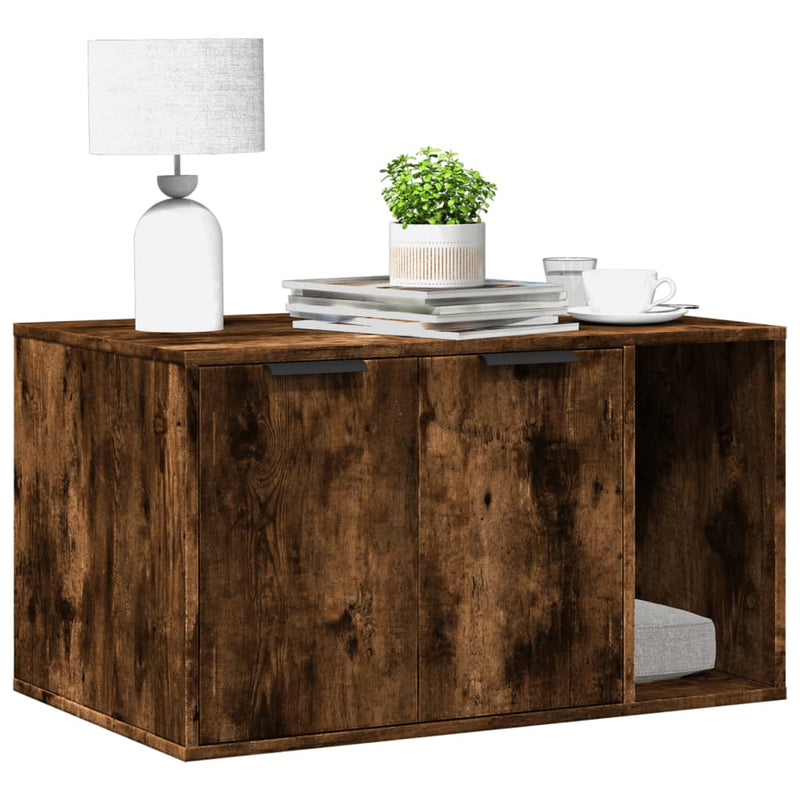 Afbeelding laden in galerijviewer, Vidaxl kattenbakkast 80x50x45 cm bewerkt hout gerookt eikenkleurig