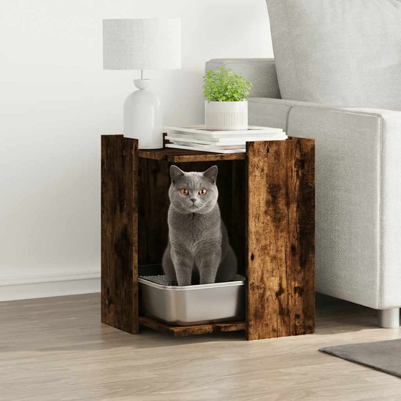 Load image into Gallery viewer, Vidaxl kattenbakkast 42x42x51 cm bewerkt hout gerookt eikenkleurig