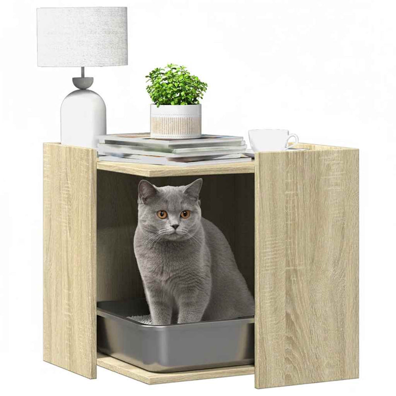 Load image into Gallery viewer, Vidaxl kattenbakkast 53x53x51 cm bewerkt hout sonoma eikenkleurig