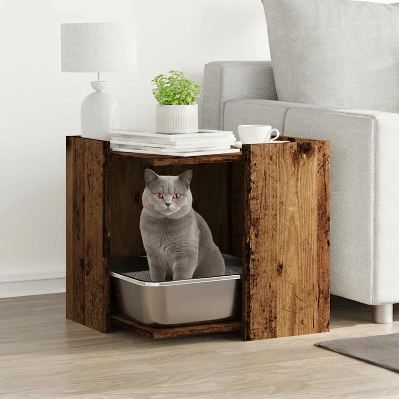 Load image into Gallery viewer, Vidaxl kattenbakkast 53x53x51 cm bewerkt hout oud houtkleurig