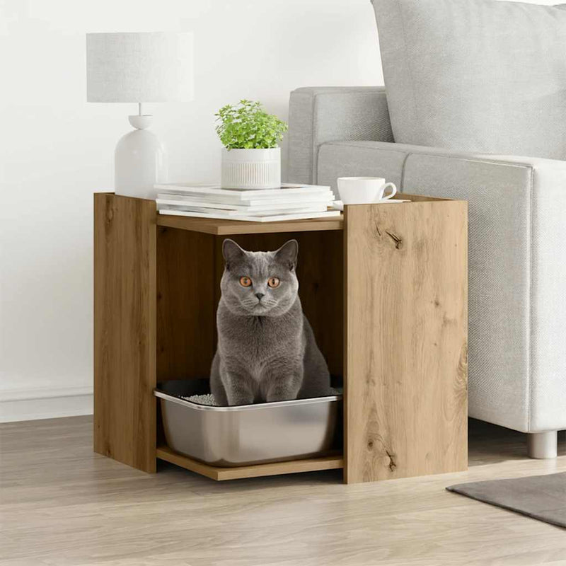 Chargez l'image dans la visionneuse de la galerie, Vidaxl kattenbakkast 53x53x51 cm bewerkt hout artisanaal eikenkleurig