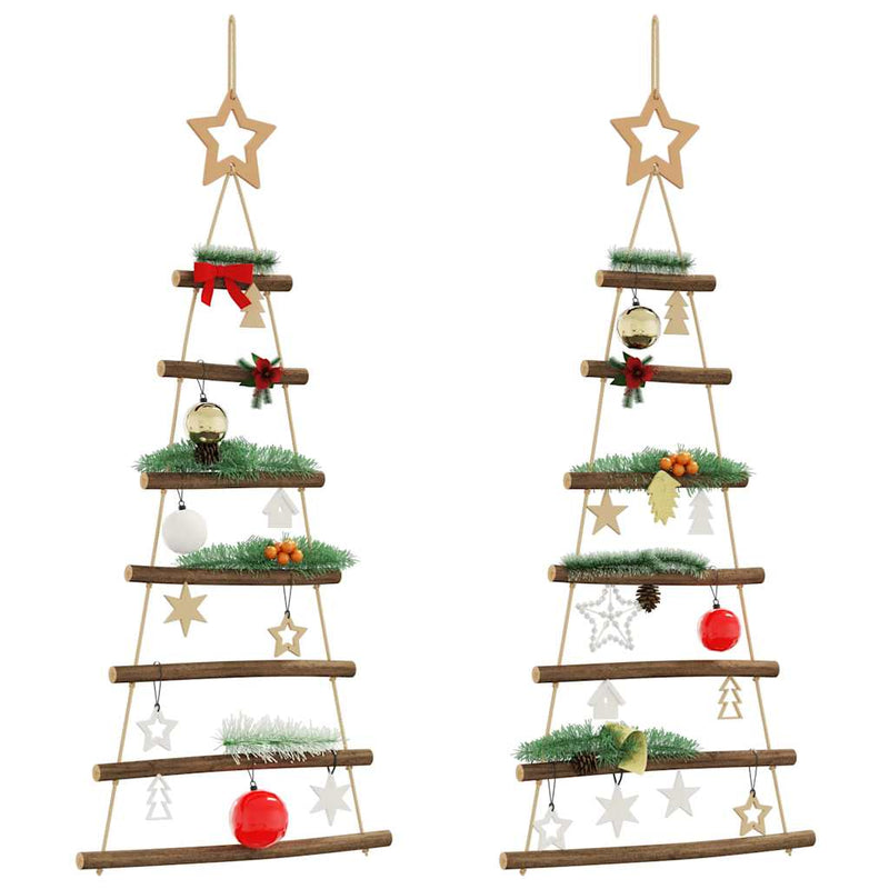 Chargez l'image dans la visionneuse de la galerie, Vidaxl hangende kerstbomen met topsterren 2 st 42x90 cm natuurlijke tak