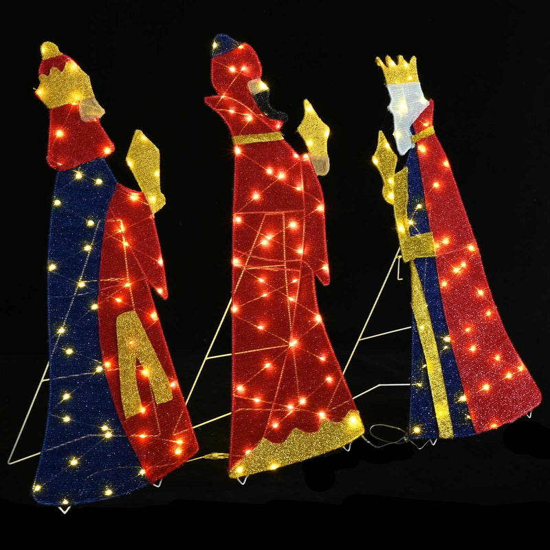 Chargez l'image dans la visionneuse de la galerie, Vidaxl 3 wijze mannen kerstverlichting 3 pcs warmwit 105 cm stof
