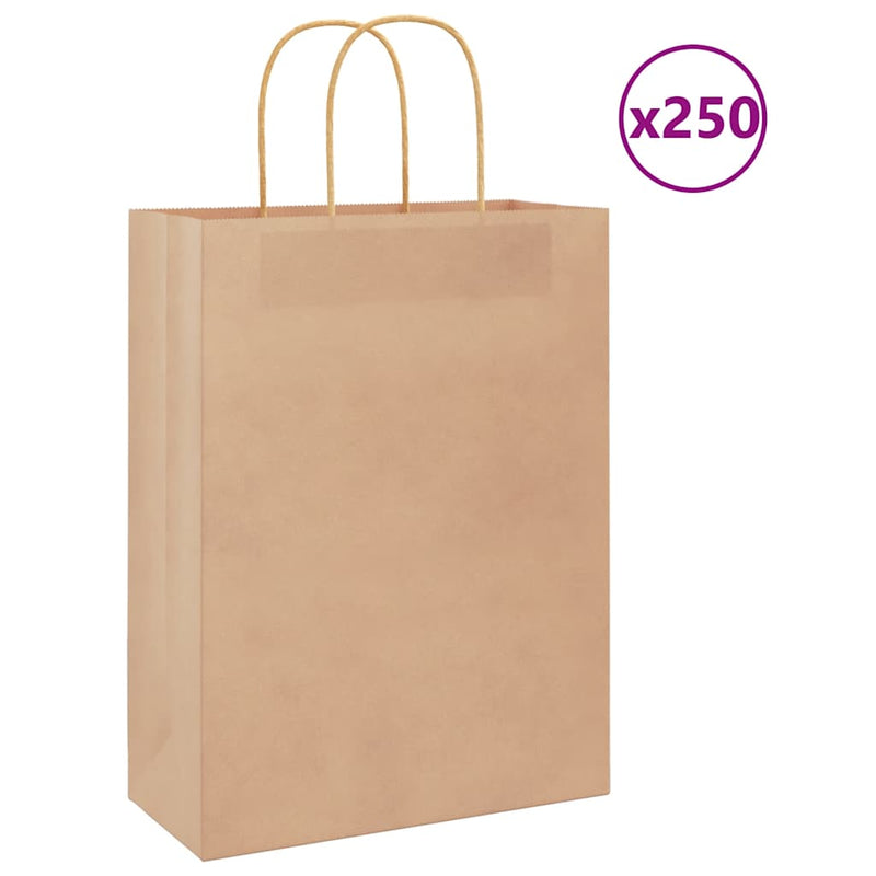 Afbeelding laden in galerijviewer, Vidaxl papieren zakken 250 st met hengsels 26x12x35 cm bruin