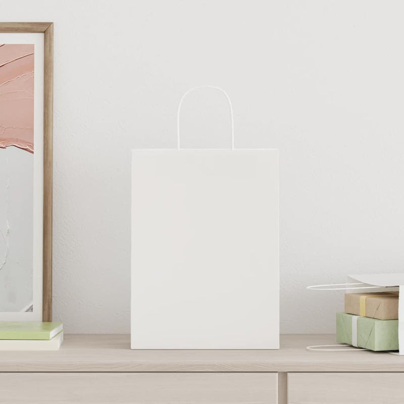 Afbeelding laden in galerijviewer, Vidaxl papieren zakken 50 st met hengsels 26x12x35 cm wit