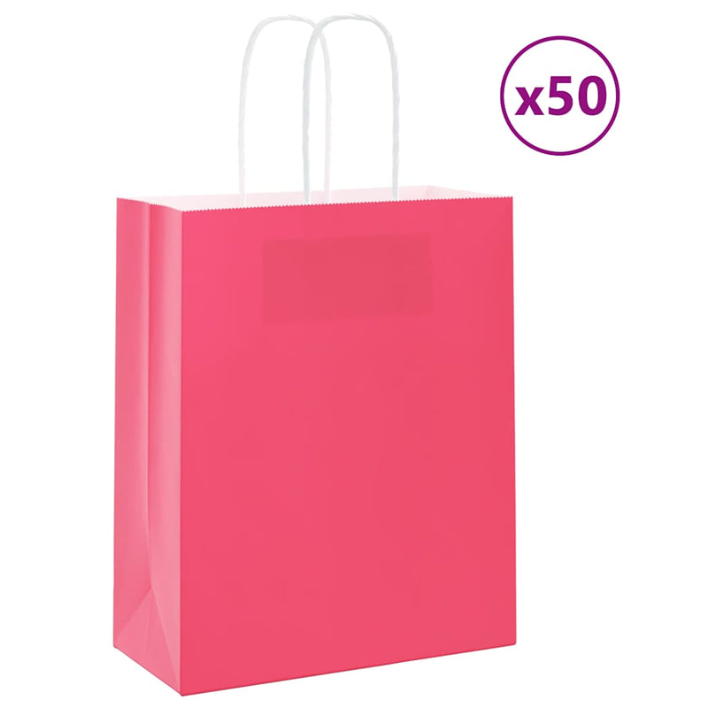 Afbeelding laden in galerijviewer, Vidaxl papieren zakken 50 st met hengsels 18x8x22 cm roze