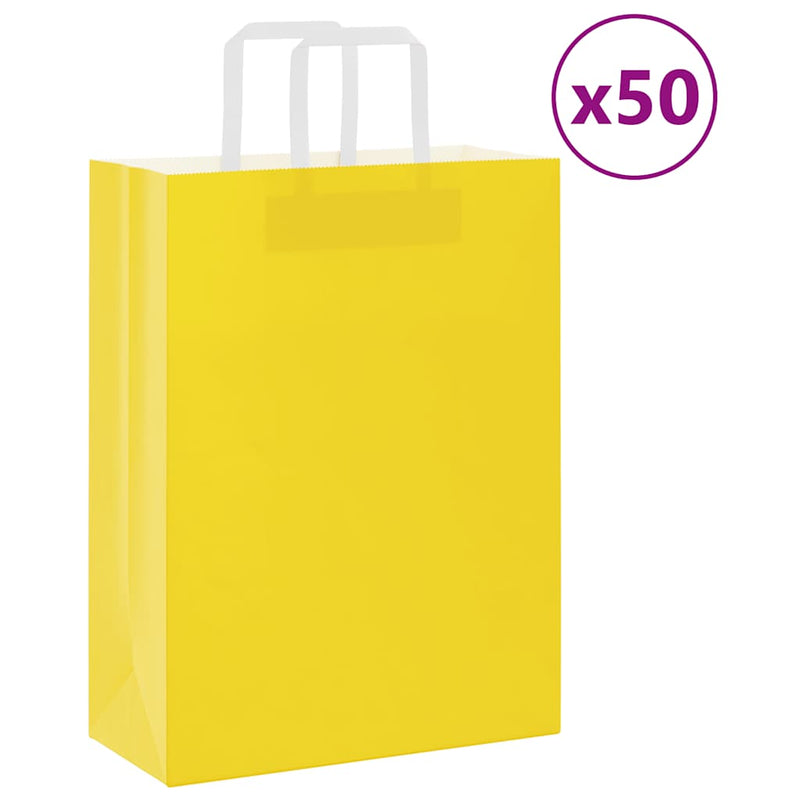 Afbeelding laden in galerijviewer, Vidaxl papieren zakken 50 st met hengsels 26x12x35 cm geel