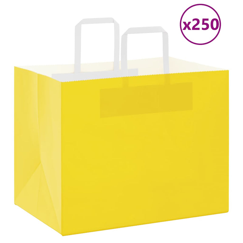 Afbeelding laden in galerijviewer, Vidaxl papieren zakken 250 st met hengsels 32x22x24 cm geel
