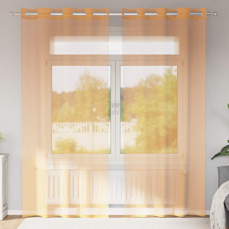 Chargez l'image dans la visionneuse de la galerie, Vidaxl gordijnen voile met doorvoertules 2 st 140x245 cm oranje