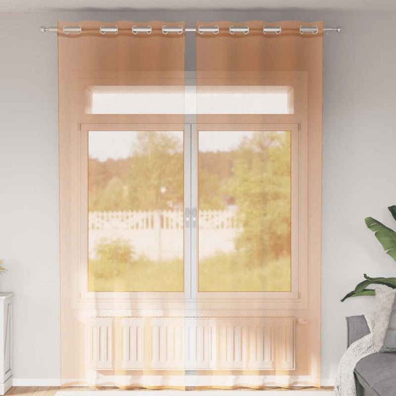 Afbeelding laden in galerijviewer, Vidaxl gordijnen voile met doorvoertules 2 st terracotta