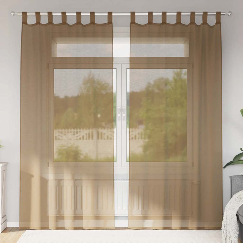 Chargez l'image dans la visionneuse de la galerie, Vidaxl gordijnen voile met lussen 2 st 140x245 cm lichtbruin