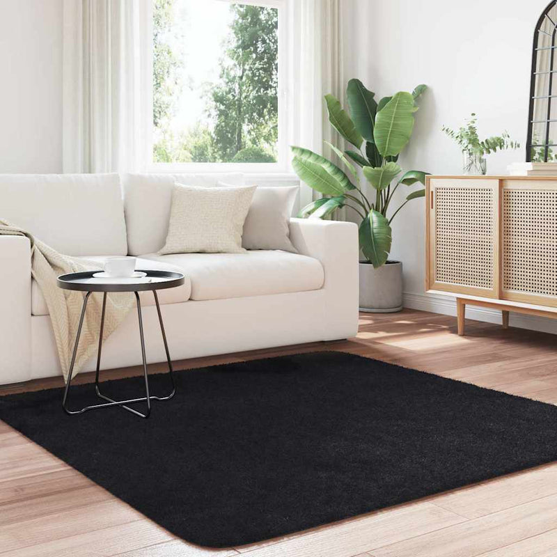 Chargez l'image dans la visionneuse de la galerie, Vidaxl hoogpolig vloerkleed navarra 160x160 cm polyester zwart