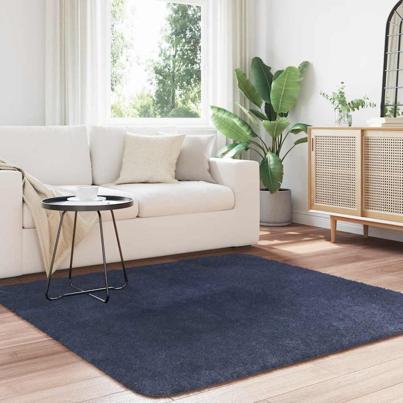 Afbeelding laden in galerijviewer, Vidaxl hoogpolig vloerkleed navarra 160x160 cm polyester marineblauw