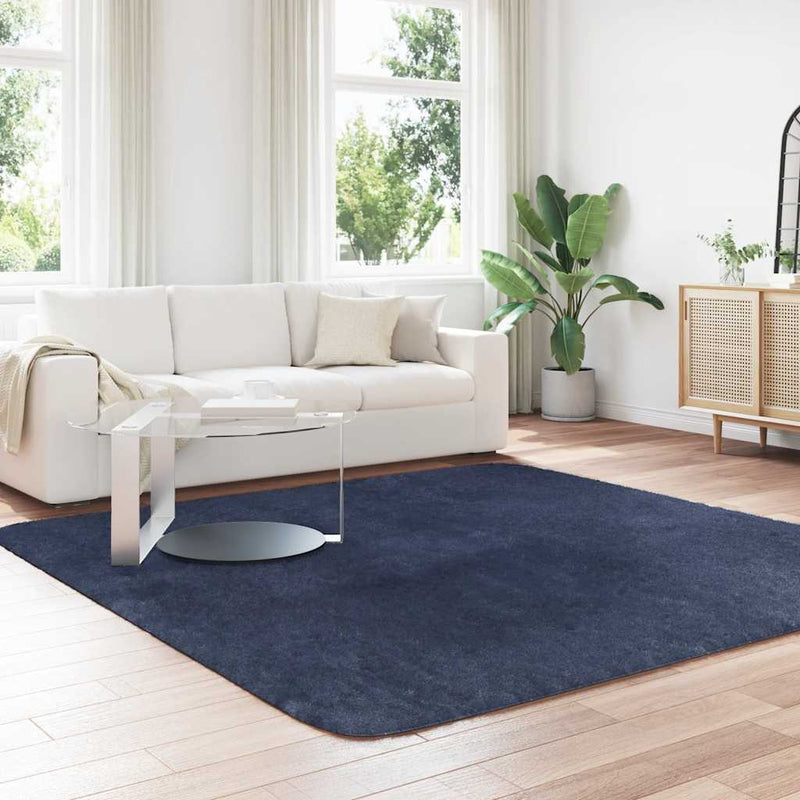 Afbeelding laden in galerijviewer, Vidaxl hoogpolig vloerkleed navarra 240x240 cm polyester marineblauw