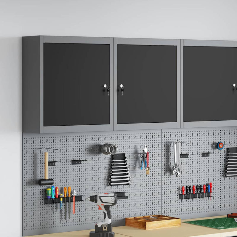 Afbeelding laden in galerijviewer, Vidaxl gereedschapskast met plank zwart en grijs 50 x 20 x 55 cm