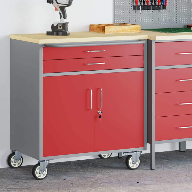 ギャラリービューアに画像をロードする, Vidaxl werkbank rood en grijs 75 x 45 x 85 cm engineered hout en staal