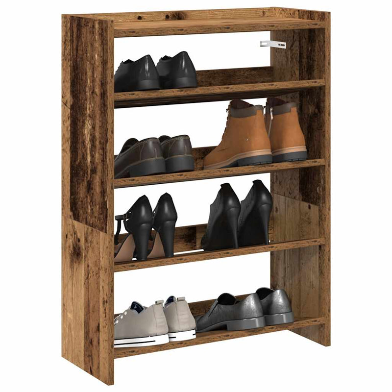 Load image into Gallery viewer, Vidaxl schoenenrek 60x25x81 cm bewerkt hout oud houtkleurig