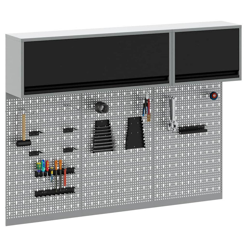 Afbeelding laden in galerijviewer, Vidaxl gereedschapskast set met plank 5 pcs zwart gepoedercoat staal