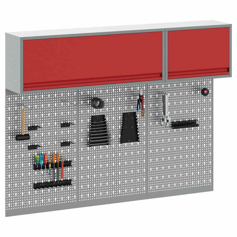 Afbeelding laden in galerijviewer, Vidaxl gereedschapskast set met plank 5 pcs rood gepoedercoat staal
