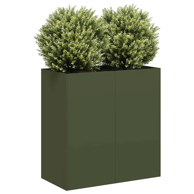 Afbeelding laden in galerijviewer, Vidaxl plantenbak 40x40x80 cm koudgewalst staal olijfgroen