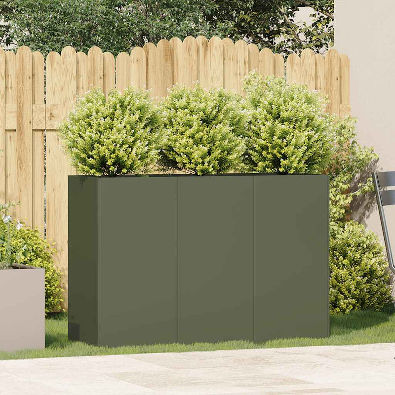 Afbeelding laden in galerijviewer, Vidaxl plantenbak 120x40x80 cm koudgewalst staal olijfgroen