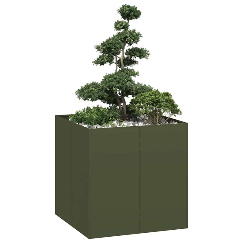 Afbeelding laden in galerijviewer, Vidaxl plantenbak 80x80x80 cm staal olijfgroen