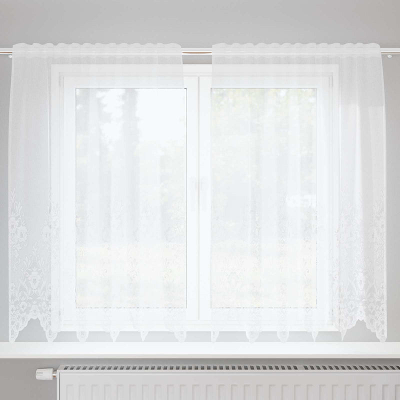 Afbeelding laden in galerijviewer, Vidaxl kantgordijn met gordijnen bloemen wit 180 x 150 cm polyester
