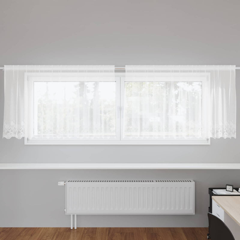 Chargez l'image dans la visionneuse de la galerie, Vidaxl kantgordijn met gordijnen bloemen wit 120 x 300 cm polyester