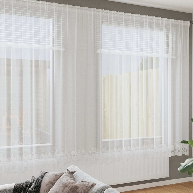 Afbeelding laden in galerijviewer, Vidaxl kantgordijn met gordijnen bloemen wit 240 x 600 cm polyester