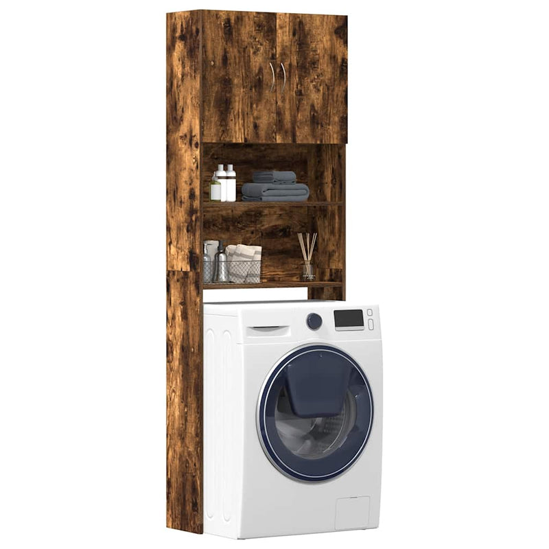 Afbeelding laden in galerijviewer, Vidaxl wasmachinekast 64x24x190 cm bewerkt hout gerookt eikenkleurig